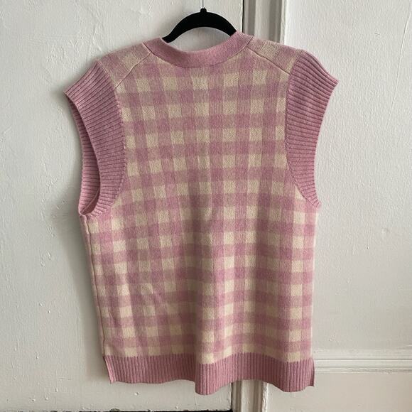 Charter Club Pink Cream Cashmere Vest Gingham Sz Medium - Picture 3 of 7